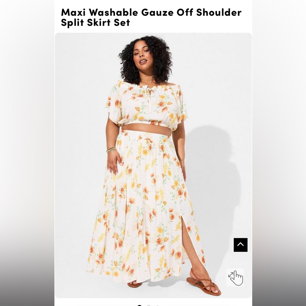 Torrid maxi washable gauze off shoulder split skirt set